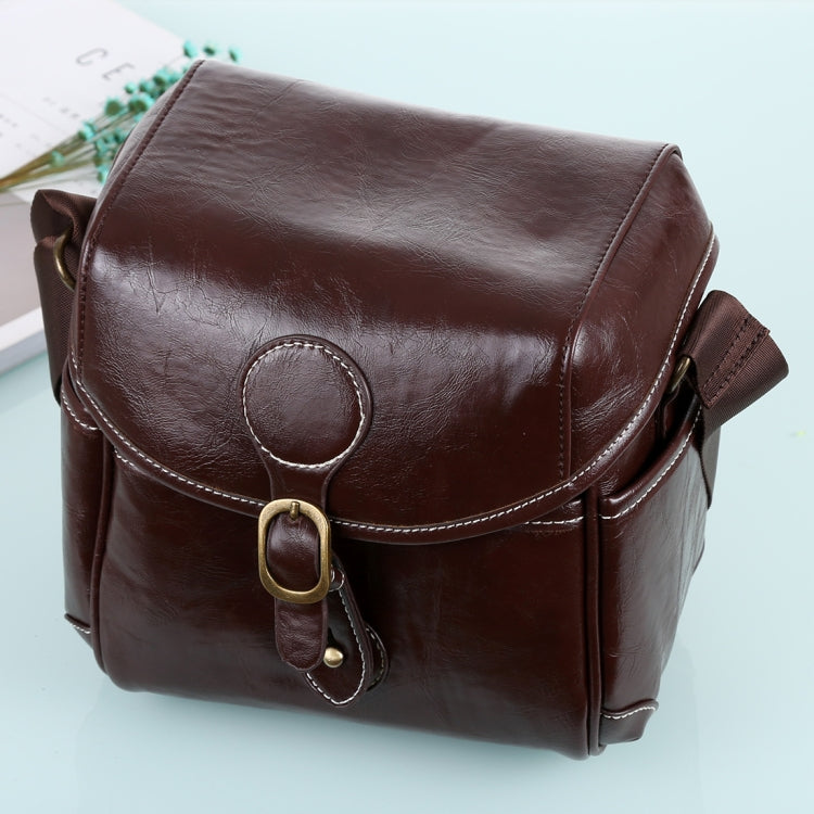 Portable Digital Camera Shoulder Bag Soft PU Leather Bag with Strap, Size: 21cm x 15cm x 20cm