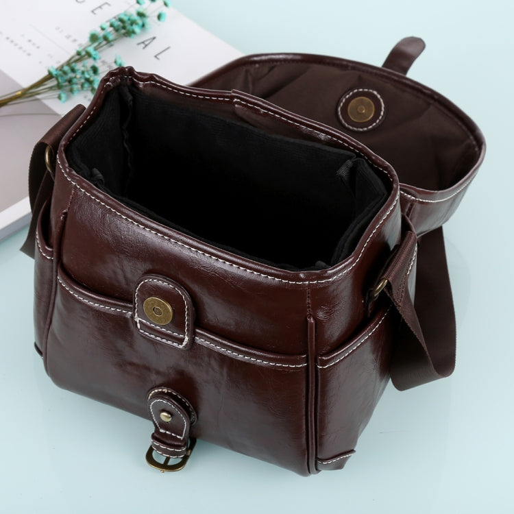 Portable Digital Camera Shoulder Bag Soft PU Leather Bag with Strap, Size: 21cm x 15cm x 20cm