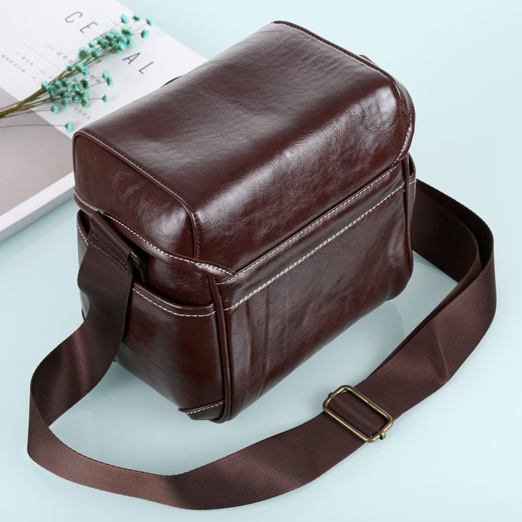 Portable Digital Camera Shoulder Bag Soft PU Leather Bag with Strap, Size: 21cm x 15cm x 20cm