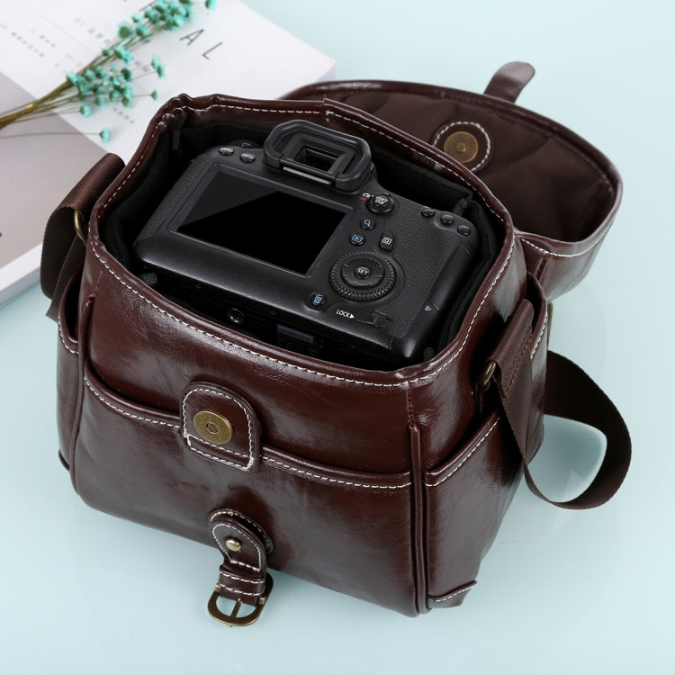 Portable Digital Camera Shoulder Bag Soft PU Leather Bag with Strap, Size: 21cm x 15cm x 20cm