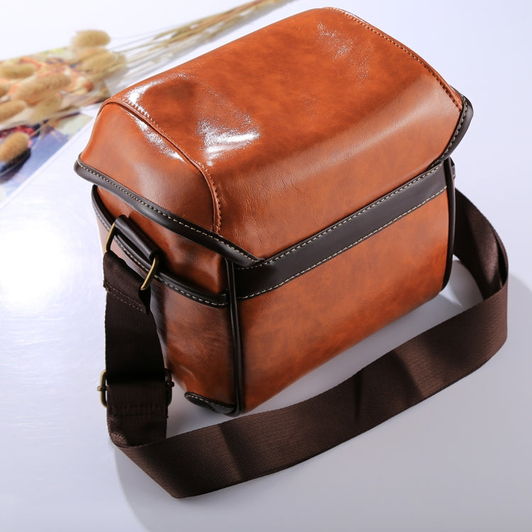 Portable Digital Camera Shoulder Bag Soft PU Leather Bag with Strap, Size: 21cm x 15cm x 20cm