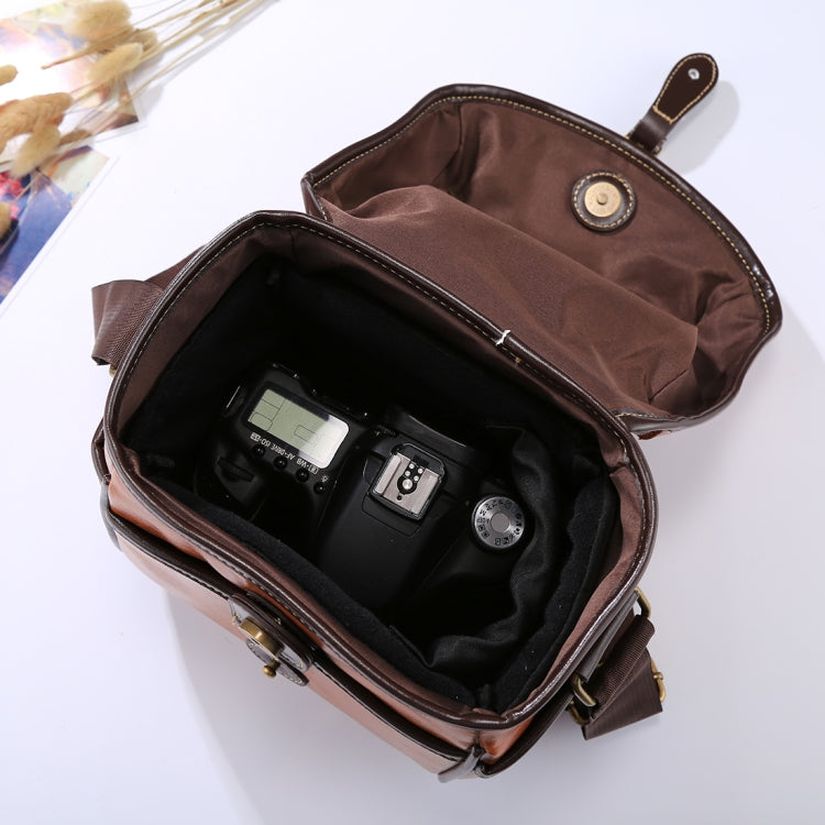 Portable Digital Camera Shoulder Bag Soft PU Leather Bag with Strap, Size: 21cm x 15cm x 20cm