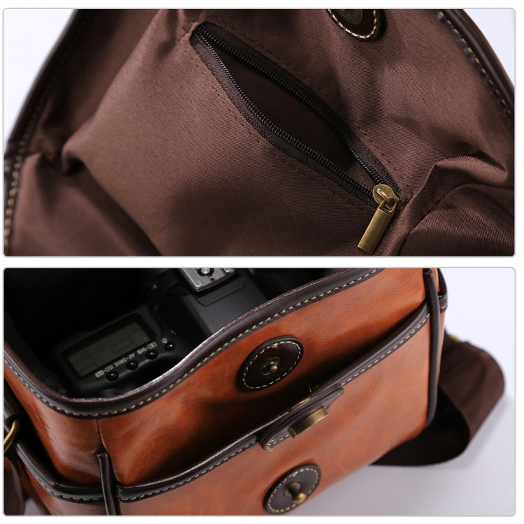 Portable Digital Camera Shoulder Bag Soft PU Leather Bag with Strap, Size: 21cm x 15cm x 20cm