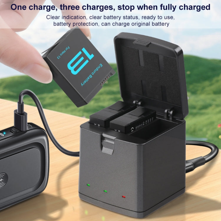 For GoPro HERO13 Black 3-Battery Charging Box Storage Case  - Black
