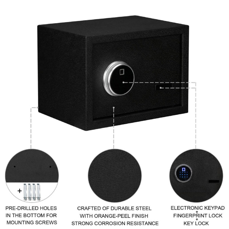 [US Warehouse] Home Use Electronic Password Steel Plate Safe Box with FS250 Fingerprint Unlock, Size: 13.8x9.8x9.8 inch