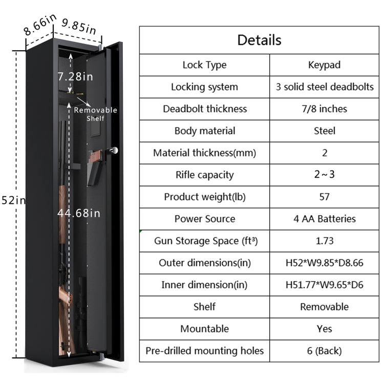 [US Warehouse] Digital Keypad Safe Cabinet Large Rifle Safe with Bag