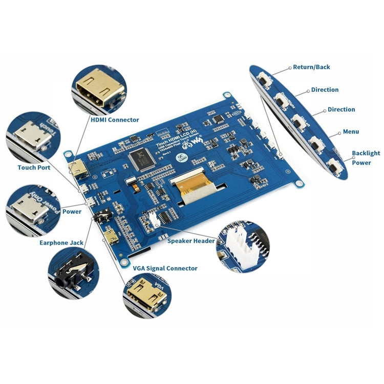 WAVESHARE 7inch HDMI LCD (H) IPS 1024x600 Capacitive Touch Screen , Supports Multi mini-PCs Multi Systems