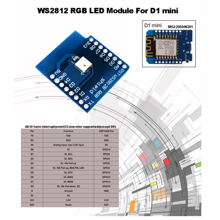 LDTR-WG0082 5050 Built-in 1 Colorful RGB LED Module for D1 mini WS2812 / ESP8266