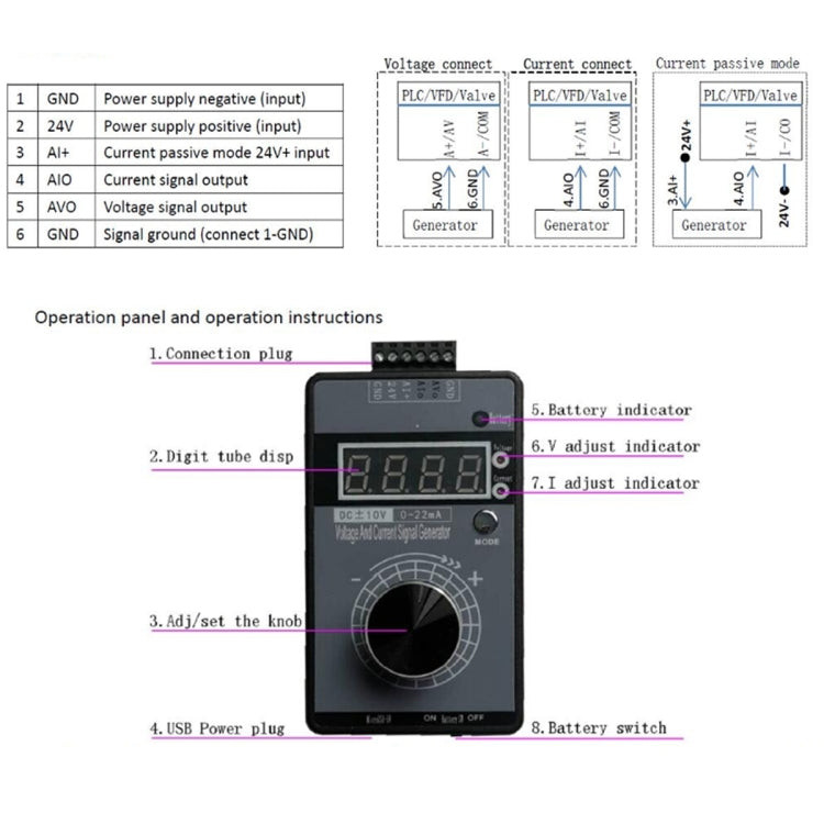 4-20mA 0-10V Signal Generator Adjustable Voltage Current Simulator, Built-in Battery  - Black