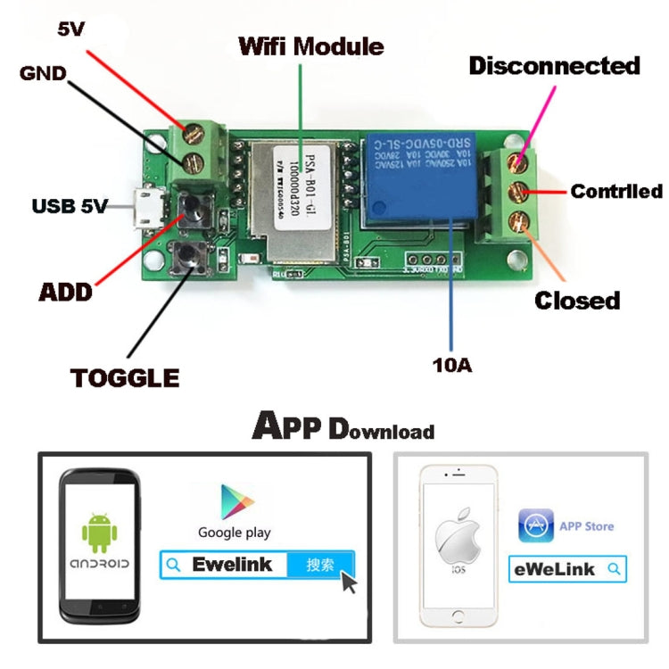 Smart Home WiFi Mobile Phone Remote Control Switch APP Access Door Lock Relay Module