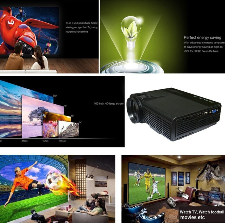 SQ5 HD 800 x 480 Digital LED Projector with Remote Control, Support USB / Micro SD / VGA / HDMI(Black)