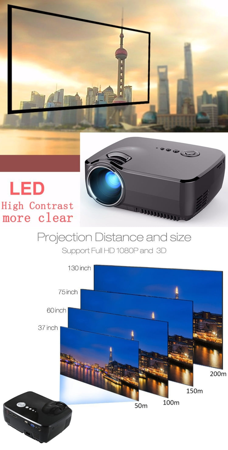 Vivibright GP70 1200LM 800*480 Home Theater Projector with Remote Control, 4.0 inch Single LCD Panel Display(Black)