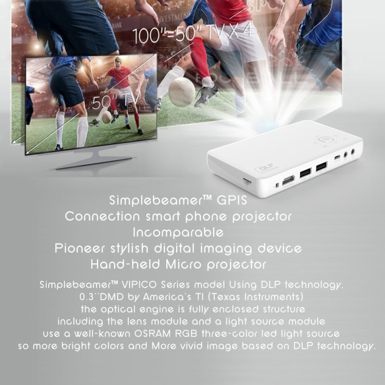 Vivibright GP1S Mini Portable LED Pico Projector, Support HDMI / USB / MHL / AV / EZ-Cast / Micacast / DLNA(White)