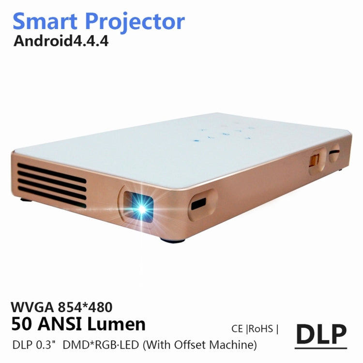 JAVODA P8 50LM Mini WiFi Smart 854*480 (WVGA) DLP 0.3 inch EM DMD Portable LED Projector with Remote Control & Holder,  Android 4.4, RK3128, 1GB RAM, 8GB ROM, WiFi, BT, HDMI