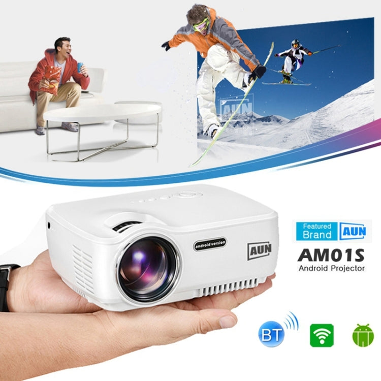AUN AM01S Mini Projector 1400 Lumens LED Multimedia Video Projector Android 4.4 HD Home Theater, Quad Core Cotex-A5 1.5GHz, 1GB+8GB, WiFi, BT(White)