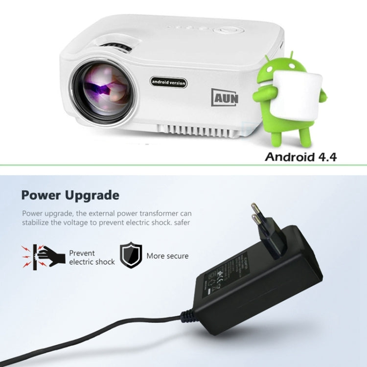 AUN AM01S Mini Projector 1400 Lumens LED Multimedia Video Projector Android 4.4 HD Home Theater, Quad Core Cotex-A5 1.5GHz, 1GB+8GB, WiFi, BT(White)