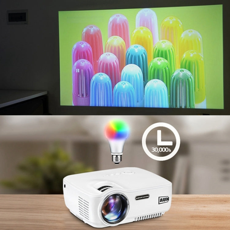 AUN AM01S Mini Projector 1400 Lumens LED Multimedia Video Projector Android 4.4 HD Home Theater, Quad Core Cotex-A5 1.5GHz, 1GB+8GB, WiFi, BT(White)