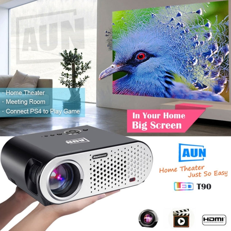AUN T90 Basic Version Mini Projector 3200 Lumens LED 1280x768 Multimedia Video Projector Home Theater(Black)