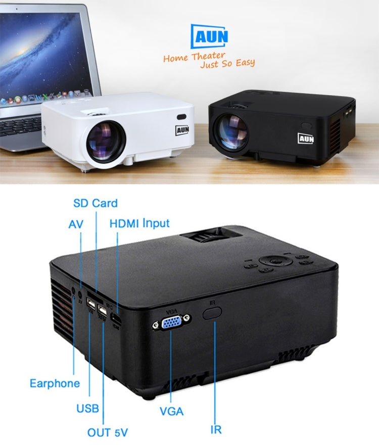 AUN AM200 Basic Version Mini Projector 1500 Lumens LED 800x480 Multimedia Video Projector Home Theater with Remote Controller