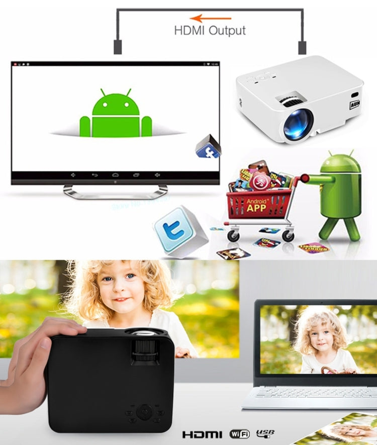 AUN AM200C Android Version Mini Projector 1500 Lumens LED 800x480 Android 4.4 Multimedia Video Projector Home Theater with Remote Controller, 512MB+8GB, WiFi, BT, Miracast, DLNA, Airplay