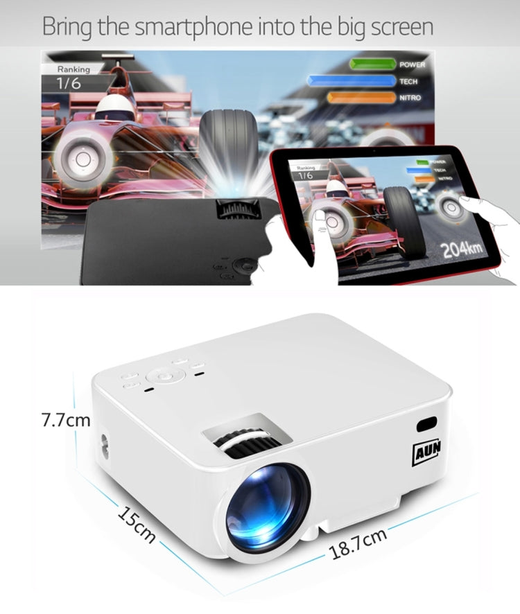 AUN AM200C Android Version Mini Projector 1500 Lumens LED 800x480 Android 4.4 Multimedia Video Projector Home Theater with Remote Controller, 512MB+8GB, WiFi, BT, Miracast, DLNA, Airplay