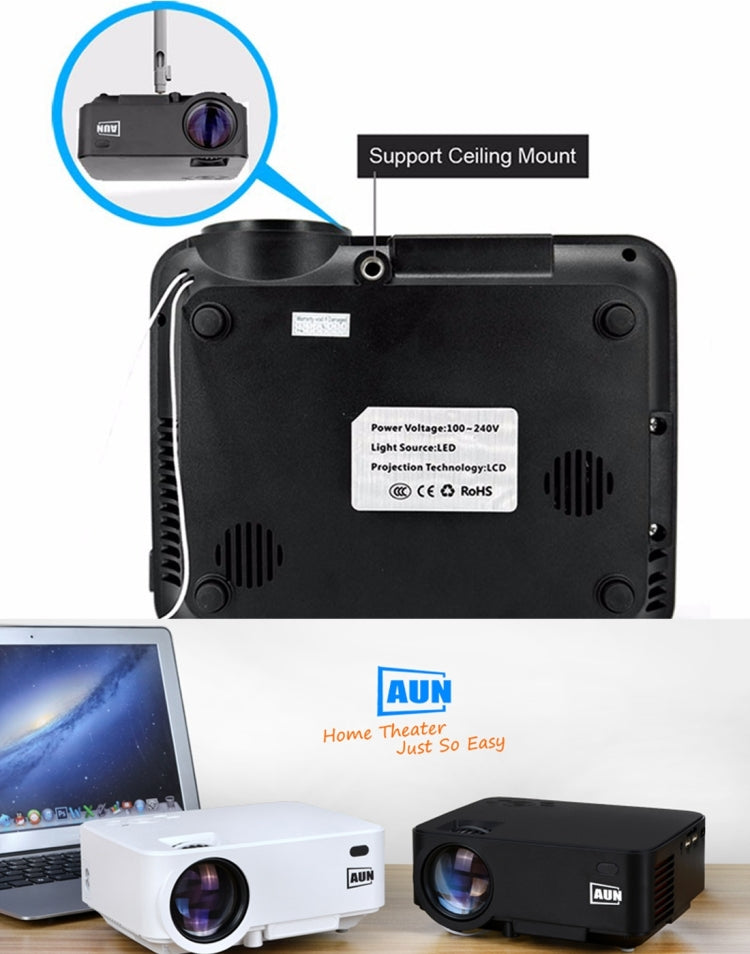 AUN AM200C Android Version Mini Projector 1500 Lumens LED 800x480 Android 4.4 Multimedia Video Projector Home Theater with Remote Controller, 512MB+8GB, WiFi, BT, Miracast, DLNA, Airplay