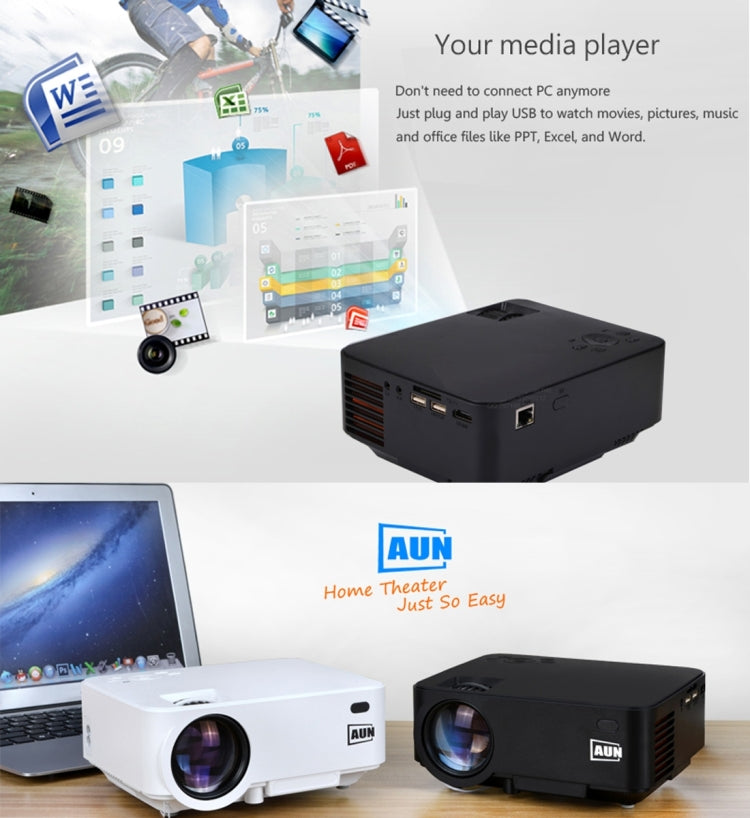 AUN AM200P Android Version Mini Projector 1500 Lumens LED 800x480 Android 4.4 Multimedia Video Projector Home Theater with Remote Controller, 512MB+8GB, WiFi, Miracast, DLNA, Airplay