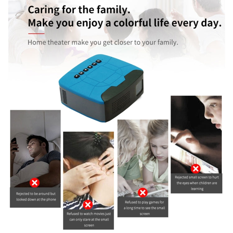 U20 500ANSI Lumens 1080P LCD Technology Mini Portable HD Theater Projector, Support TF, HDMI, AV, USB(Blue)