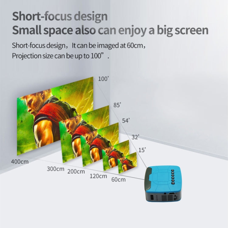 U20 500ANSI Lumens 1080P LCD Technology Mini Portable HD Theater Projector, Support TF, HDMI, AV, USB(Blue)