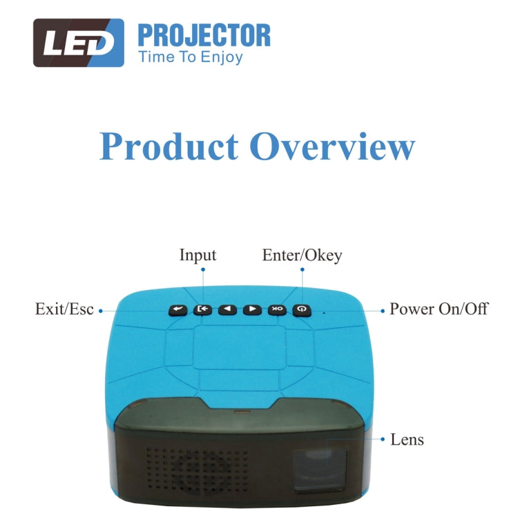 U20 500ANSI Lumens 1080P LCD Technology Mini Portable HD Theater Projector, Support TF, HDMI, AV, USB(Blue)