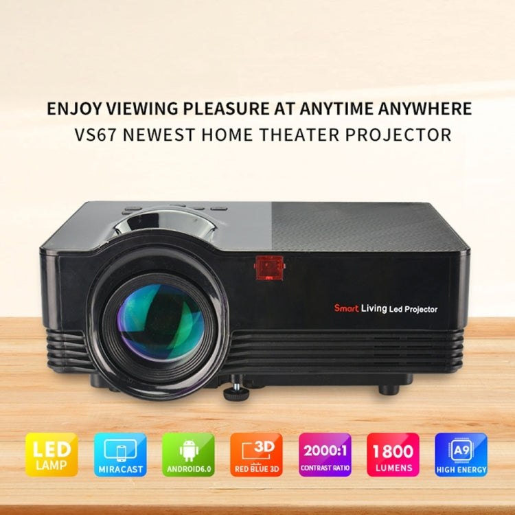 VS67 1800ANSI Lumens HD1920*1080P LED+LCD Technology Smart Projector, Amlogic S805, Support AV / HDMI / TF Card / USB / VGA / TV
