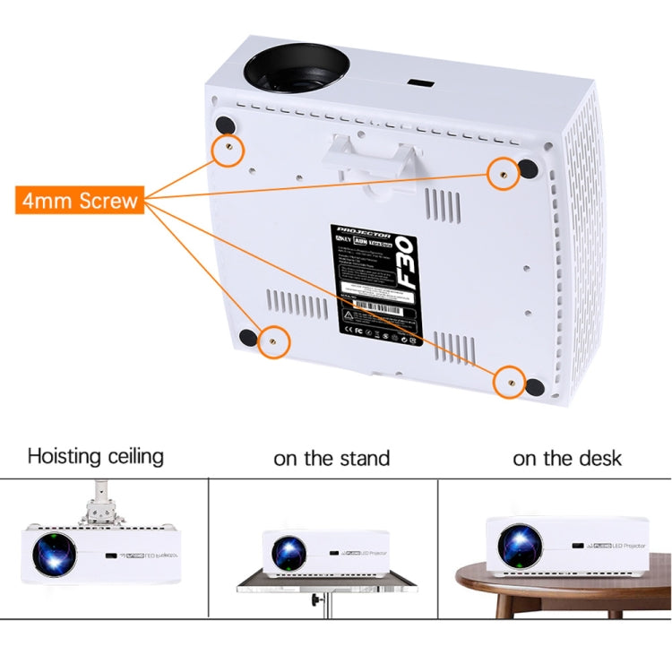 AUN F30 5.8 inch LCD Screen 5500 Lumens 1920x1080P Full HD Smart Projector with Remote Control, Support Audio out / SPDIF/ AV in / USB / HDMI(White)