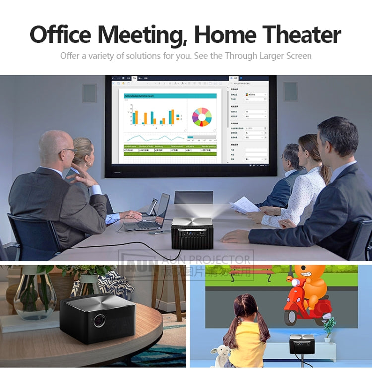AUN H1 0.45 inch DMD Panel Display 1300 ANSI Lumens 1280x800P Full HD Smart Projector with Remote Control, Quad Core Cortex-A53, 2GB + 16GB, Android 5.1 OS, Support USB/RJ45/HDMI/Audio/SPDIF(Black)