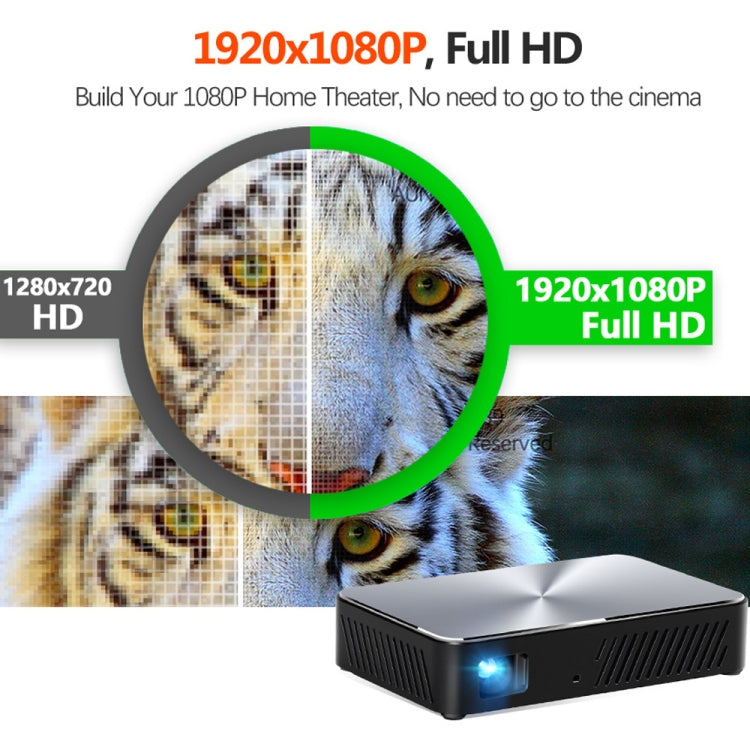 AUN J10 0.33 inch DMD Panel Display 700 ANSI Lumens 1920x1080P Full HD Smart Projector with Remote Control, Quad Core Cortex-A53, 1GB + 8GB, Android 6.0 OS, Support USB/SD Card/HDMI/Audio/DC-IN(Black)