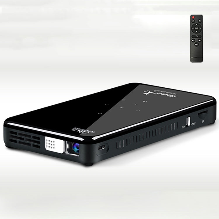 AUN X2 0.3 inch DMD Display 2000 Lumens 800*480P Smart Projector with Remote Control, Quad Core Cortex-A53, 1GB + 8GB, Android 7.1.2 OS, Support HDMI / DC in / USBx2 / TF Card / 4.5mm Headset(Black)