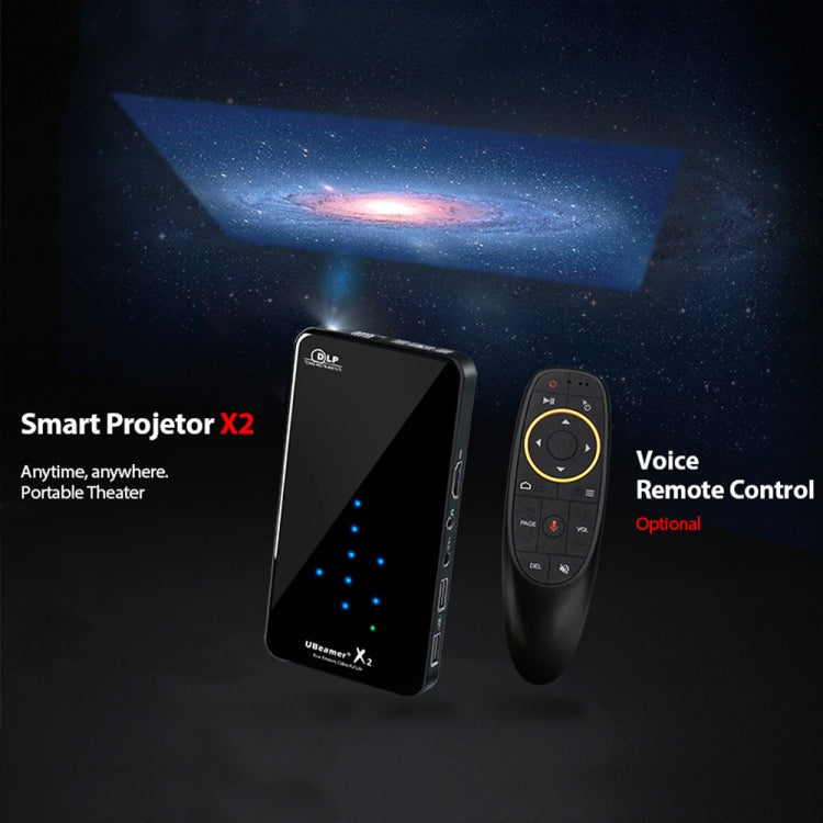 AUN X2 0.3 inch DMD Display 2000 Lumens 800*480P Smart Projector with Remote Control, Quad Core Cortex-A53, 2GB + 16GB, Android 7.1.2 OS, Support HDMI / DC in / USBx2 / TF Card / 4.5mm Headset(Black)