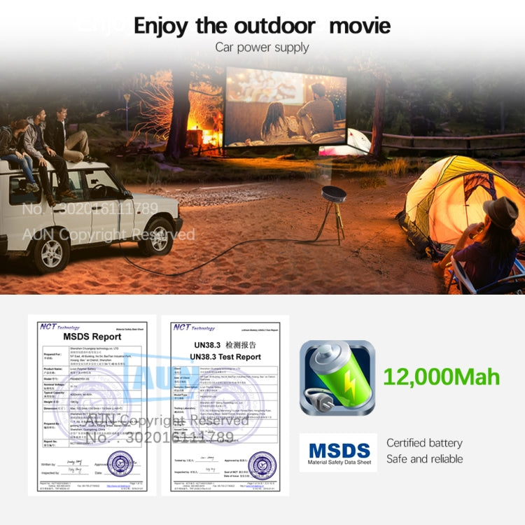 AUN D8S 0.3 inch DMD DLP Display 600 ANSI Lumens 1280x720P Full HD Smart Projector with Remote Control, 2GB + 16GB, Android  6.0.1 OS, Support TF Card/ HDMI / DC-IN / USB / 3.5mm Video output