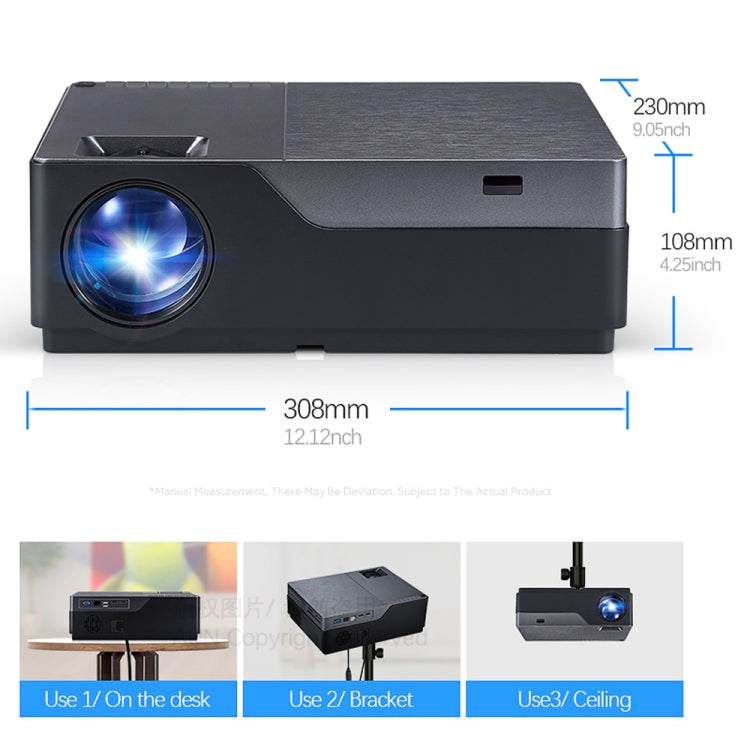 AUN M18UP 5.8 inch LCD Screen 5500 Lumens 1920x1080P Full HD Smart Projector with Remote Control, Android 6.0, 1GB+8GB, Support VGA / HDMI / SD Card / USB(Black)