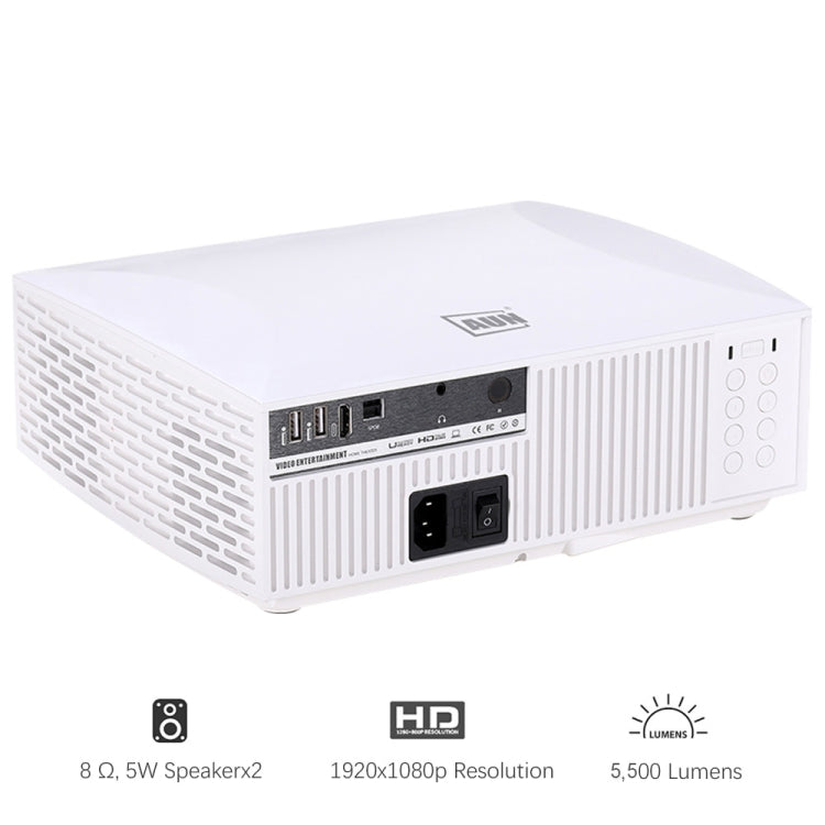 AUN F30UP 5.8 inch LCD Screen 5500 Lumens 1920x1080P Full HD Smart Projector with Remote Control, Android 6.0, 2GB+16GB, Support Audio out / SPDIF/ AV in / USB / HDMI (White)