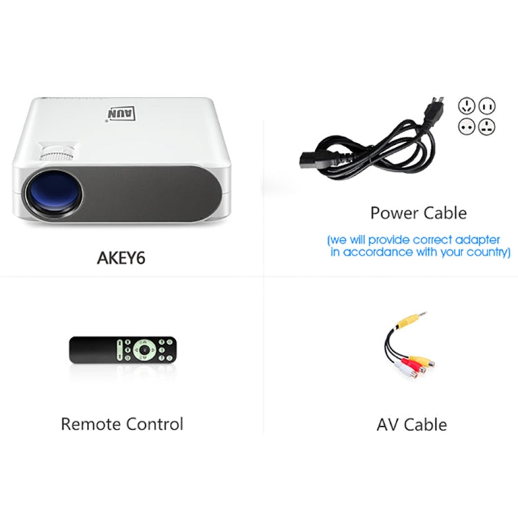 AUN AKEY6 5.8 inch 5500 Lumens 1920x1080P Portable HD LED Projector with Remote Control, Support USB / SD Card / AV / VGA