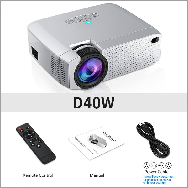 AUN D40W 4 inch 1600 Lumens 800x480P Portable HD LED Projector with Remote Control, Support USB / TF Card / Audio