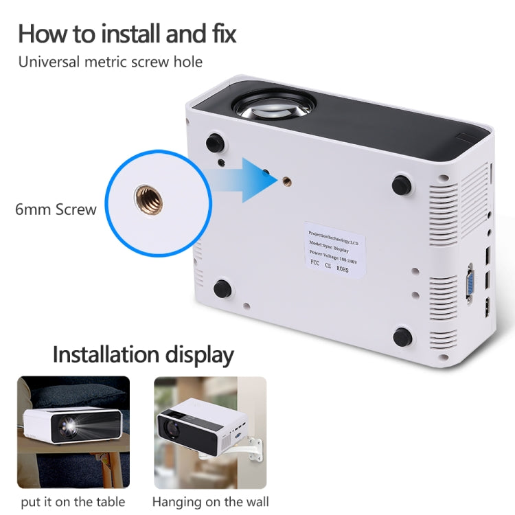AUN  D60 4 inch 2800 Lumens 1280x720 Portable HD LED Projector with Remote Control, Support USB / SD Card / Audio / VGA / HDMI