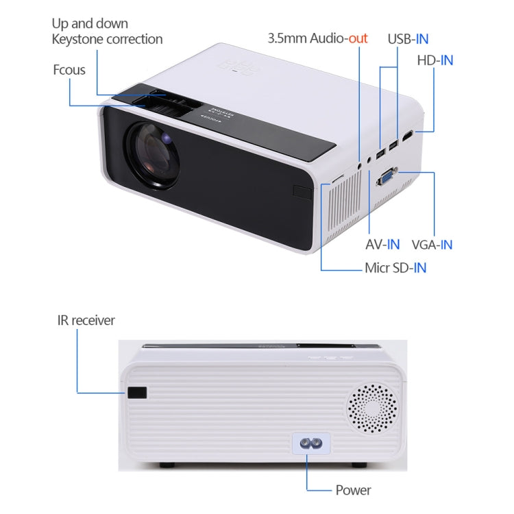 AUN  D60S 4 inch 2800 Lumens 1280x720 Portable HD LED Projector with Remote Control,Android 6.0, Support USB / SD Card / Audio / VGA / HDMI