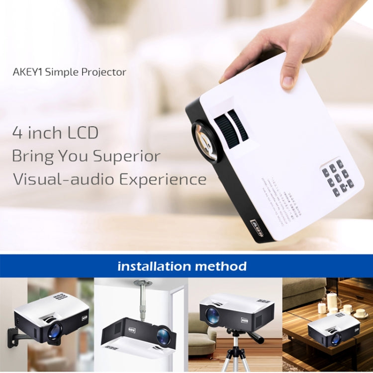 AUN AKEY1 Plus 1800 Lumens LED 800x480 Android 6.0.1 Multimedia Video Projector Home Theater, Amlogic S905X Quad-Core Cortex-A53 up to 1.5GHz, 1GB+8GB, USB / SD / VGA / AV / HDMI (White)