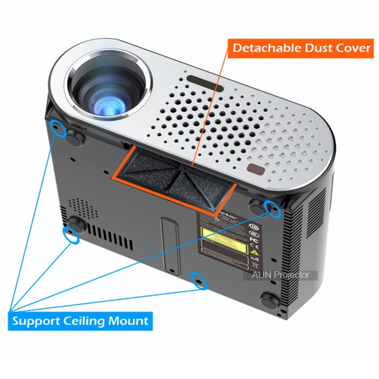AUN T90S Android Version 3200 Lumens LED 1280x768 Android 4.4 Multimedia Video Projector Home Theater, 1GB+8GB, WiFi, BT(Black)