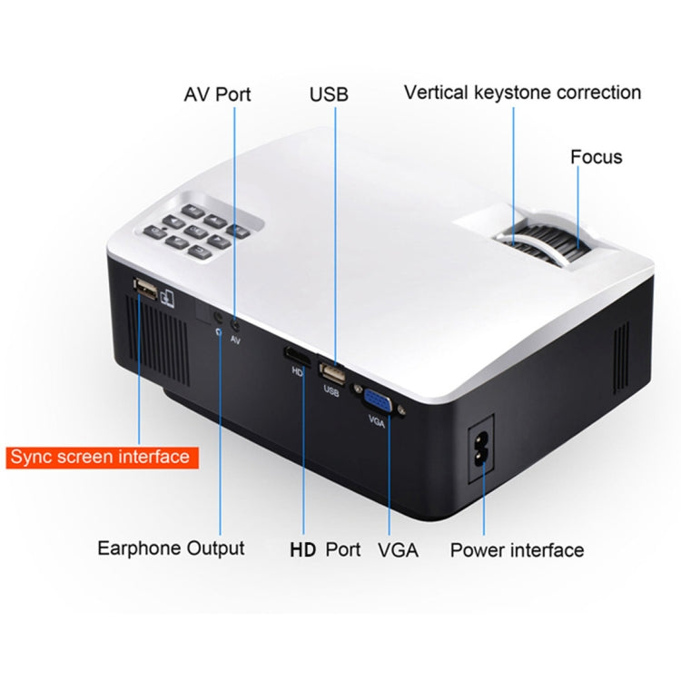 AUN AKEY1X Sync Screen 1800 Lumens LED 800x480 Multimedia Video Projector Home Theater, USB / SD / VGA / AV / HDMI, Compatible with iOS and Android(White)