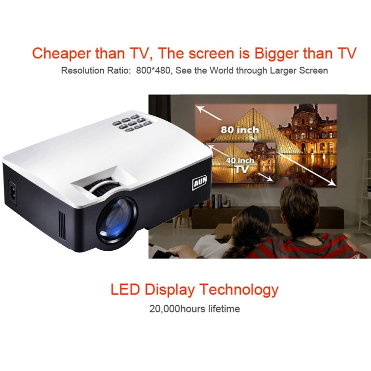 AUN AKEY1X Sync Screen 1800 Lumens LED 800x480 Multimedia Video Projector Home Theater, USB / SD / VGA / AV / HDMI, Compatible with iOS and Android(White)