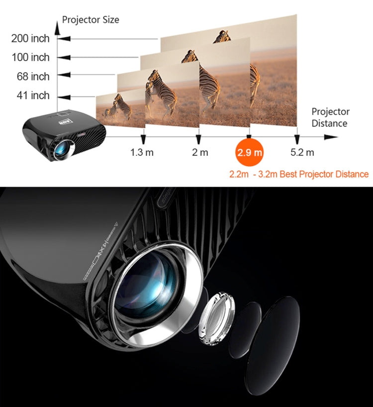 AUN GP100 Pro Android Version 3200 Lumens LED 1280x800 Android 6.0.1 Multimedia Video Projector Home Theater with Remote Controller, 1GB+8GB, WiFi, BT(Black)