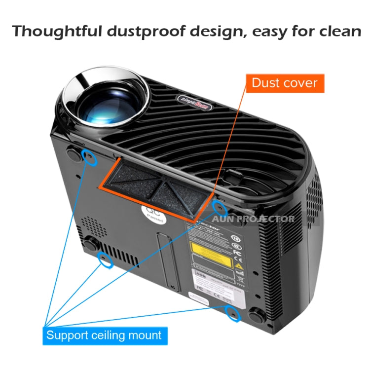 AUN GP100 Pro Android Version 3200 Lumens LED 1280x800 Android 6.0.1 Multimedia Video Projector Home Theater with Remote Controller, 1GB+8GB, WiFi, BT(Black)