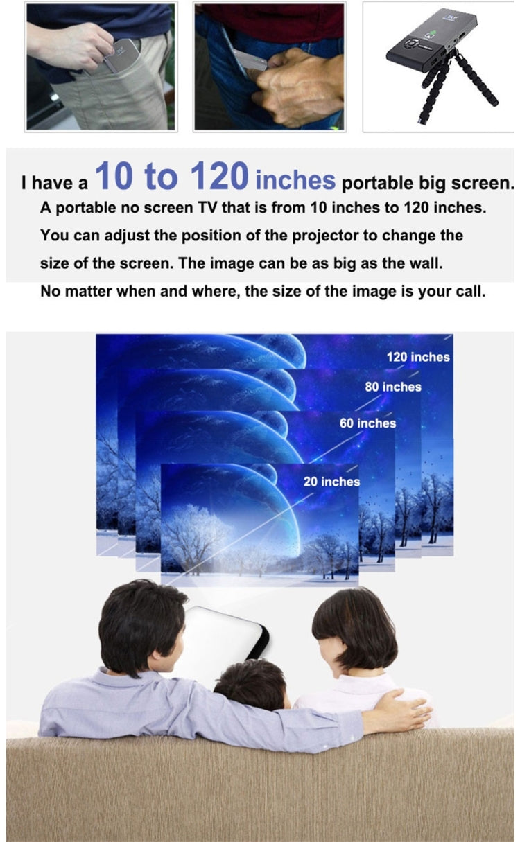 JEDX C2 Mini WiFi Smart 854*480 DLP Portable LED Projector with Remote Control & Holder,  Android 4.4, RK3128, 1GB RAM, 8GB ROM, WiFi, BT, HDMI
